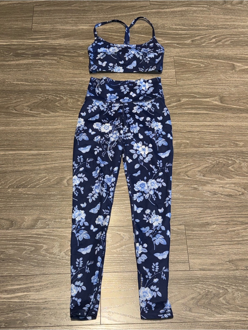 Terez Navy & Light Blue Floral High-Waist bra and leggings Set XS